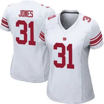 ＃31 Women's Nic Jones White Game New York Giants Jersey