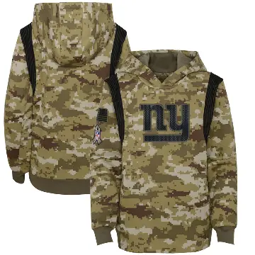 Youth Olive New York Giants 2021 Salute to Service Therma Performance Pullover Hoodie